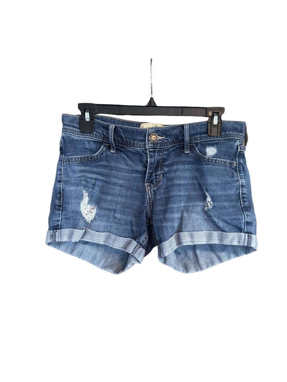 Hollister Rolled Cuff Distressed Denim Shorts - Blue